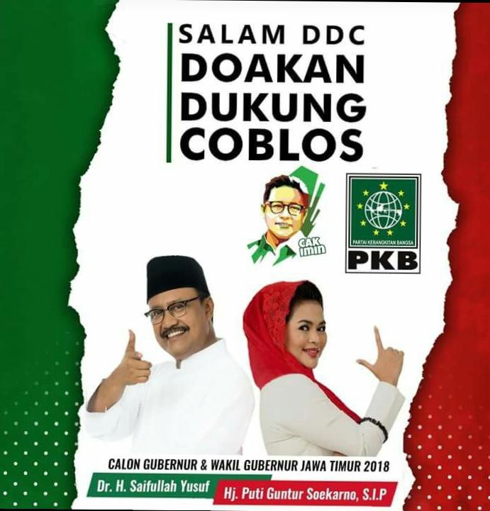 HadiNgusman's tweet photo. #GusIpulPutiMenang 

Mari kita doakan dan ajak kerabat sahabat pilih Paslon No urut 2 Saifullah Yusuf-Puti Guntur Soekarno dalam Pilgub Jatim 2018. Gus Ipul Mbak Puti https://t.co/L9dkUIjyZ8