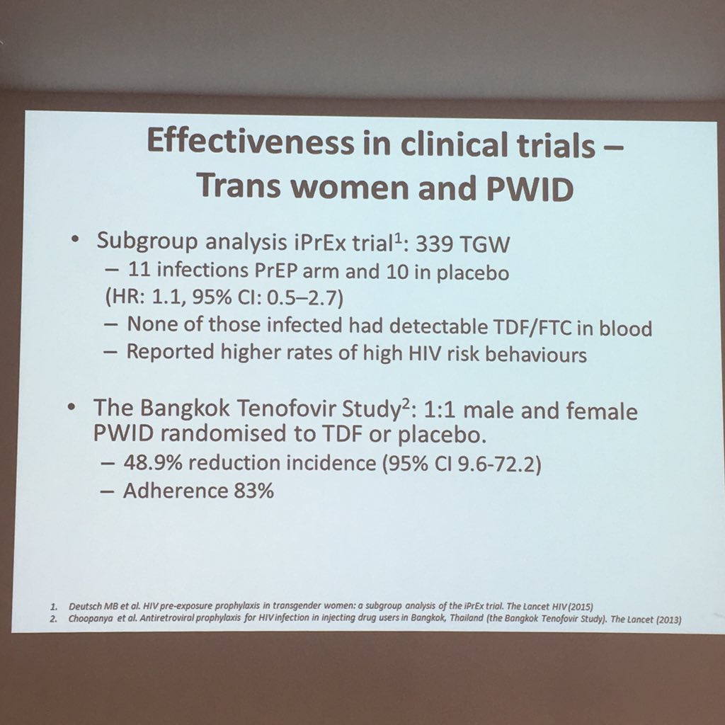 GMPaSH's tweet photo. Limited evidence of how PrEP can support trans women and injecting drug users. Those few studies showed no detectable PrEP in those who seroconverted. Adherence was also lower than cohorts of other clinical trials. #PrEPSeminar #PrEP @drmbrady https://t.co/wkdYDIMfDQ