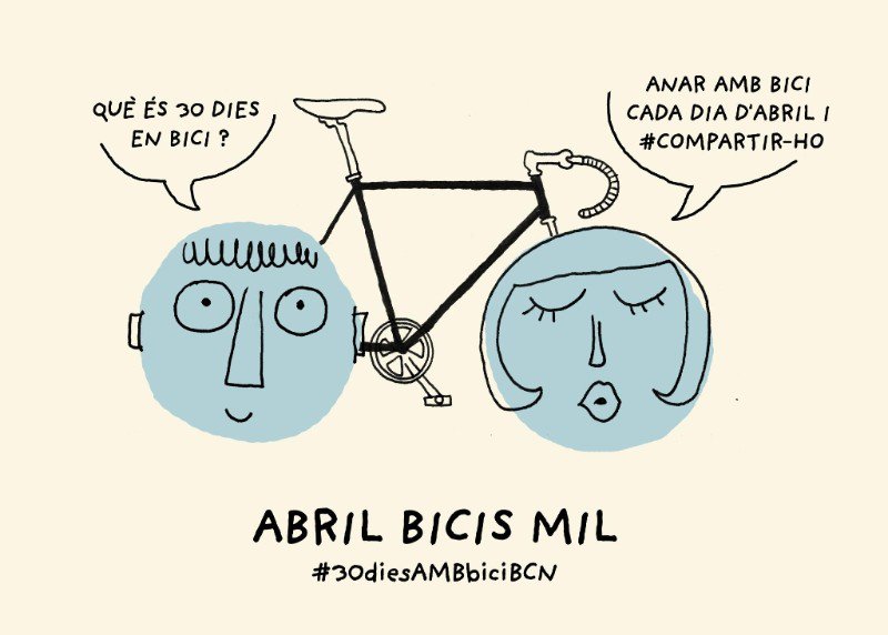 Nos adherimos un año más el "ABRIL BICIS MIL" #30diesAmbBiciBCN

Para participar en el #30diesAMBbiciBCN solo tienes que comprometerte a ir en bici cada día de abril y compartirlo en las redes.
