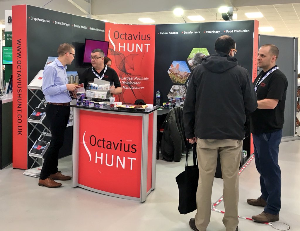 OctaviusHuntLtd's tweet photo. Come and visit our team on stand 36 at #PPClive2018 - event organised by @britpestcontrol! #smokegenerators #pesticides #disinfectants #repellents https://t.co/dnBO2dEbHj