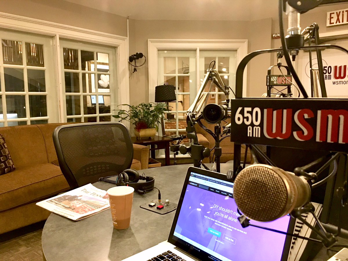 bwhytecomedy's tweet photo. Behind this microphone one more morning with @CharlieWSM til 10 AM on @WSMradio.  @colmkirwan joins us at 8:30 AM with some "live" Irish music getting ready for St. Pat's Day. #wsmonline.com https://t.co/UH6SOmLEaS