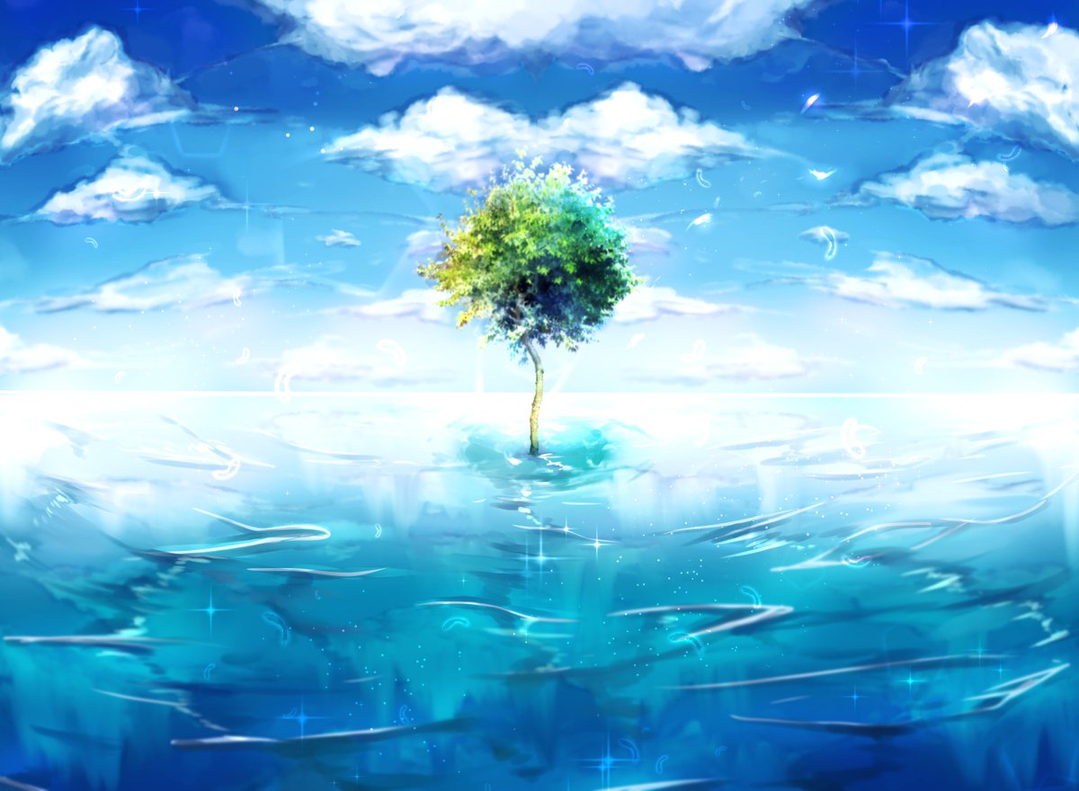 まふこ こんな場所あったら心安らぐなあ 昨日の雲を仕上げて水面描いて ってやってこれで完成かな