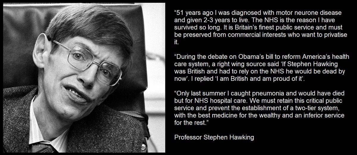 NHSMillion's tweet image. Thank you #stephenhawking for your lifelong support of the NHS. We will continue the fight against privatisation in your memory.