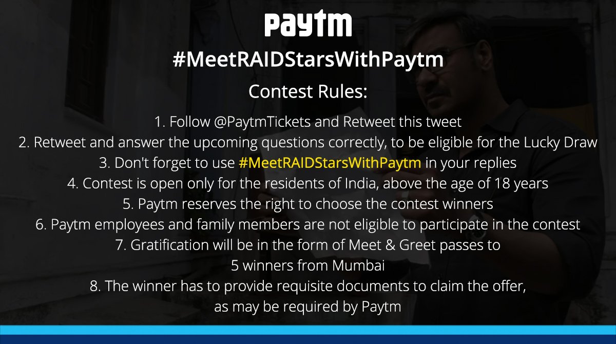 carebydistrict's tweet photo. Read the rules and get ready to play #MeetRAIDStarsWithPaytm contest! https://t.co/qb7OSi0OsC https://t.co/bh00dEi7bq