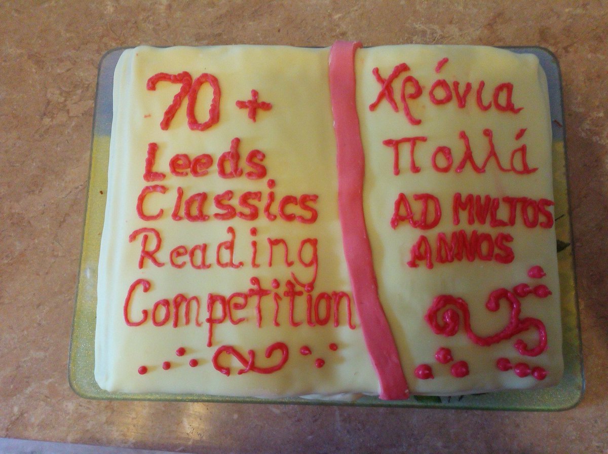 RegineMay's tweet photo. Celebration today: at least 70 years Leeds Classics Reading Competition. Today there will be over 100 students from all over Yorkshire competing. Classics is live and well. And has cake! @LeedsClassics @AlexPeel14 https://t.co/EXpfAkWTAS