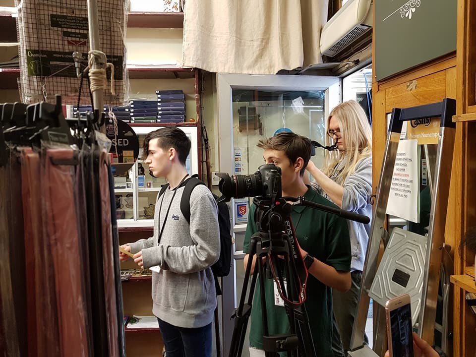 TheEDGEProject2's tweet photo. Behind the scenes at Edgar Jerome interviewing Mr Jerome.  Establishing the historical facts and stories of past generations serving in WWI, and how the longest running shop in Aldershot stands as a legacy in our local community. Thank you so much for your time! https://t.co/b1mX5ZuSm7