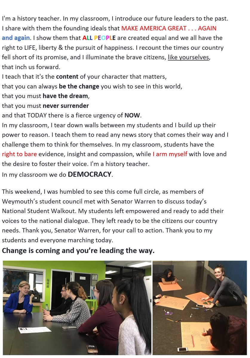 jaygalusha's tweet image. To the students walking out today . . . THANK YOU.  
Change is coming and you’re leading the way.  
#NeverAgain #NationalSchoolWalkout @NeverAgainMSD