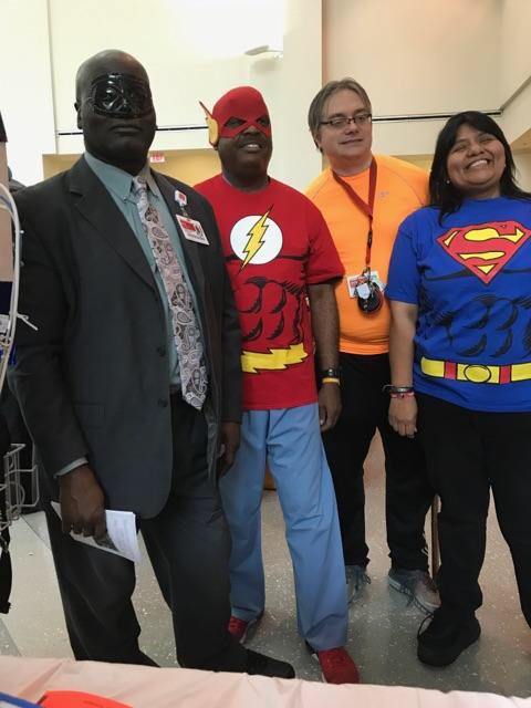 NYP_Biomed's tweet photo. Yes, the #justiceleague was at the #MSCHONY Safety Fair AKA #teambiomed. We’re teaching about electrical safety, water testing and more! https://t.co/d5C0JJlHHW