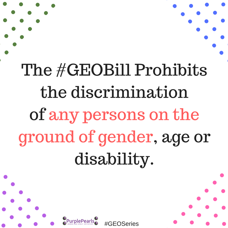 PurplePearlswng's tweet photo. How much do you know about the #GEOBill?
The #GEOBill prohibits discrimination of any persons on the grounds of #gender, age or disability. https://t.co/NA1Zb80HSA @unwomenNG @womenfundng @UNFPANigeria @happy_zirra @Gender_Hub @WBG_Gender @Pop_Council #PressforProgress #GEOSeries https://t.co/RnlRhTMbO1