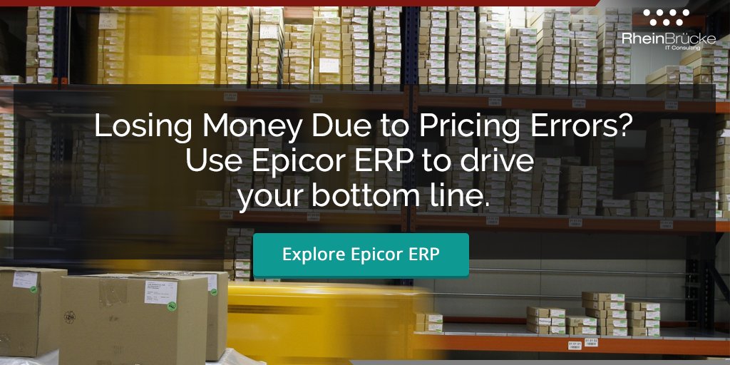 RheinBruckeIT's tweet photo. Pricing errors may lead to decreased profits
Check out our distribution #ERP solution to increase your bottom line - https://t.co/uMWroHuzY7
#EpicorERP #DistributionERP #ERPForDistribution #Distribution https://t.co/K6hlV7orIo