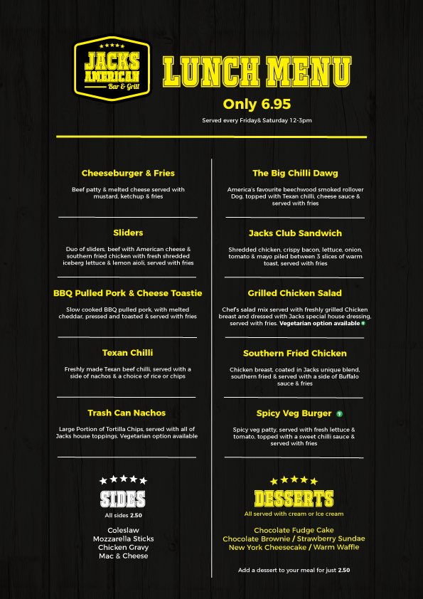 ✨New✨ Lunchtime Menu served every Friday &amp; Saturday 12-3pm #LoveJacks #YouDontKnowJack jacksabg.co.uk