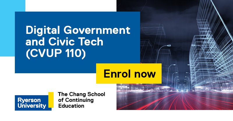 Calling all public servants! For the first time, our @ChangSchool course on #digitalgovernment and #civictech is available online, and across Canada! 

Class starts May 28. 

ce-online.ryerson.ca/ce/default.asp…