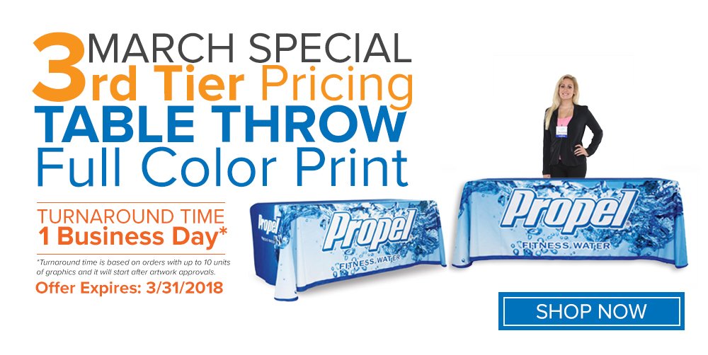 WSDisplay's tweet image. Take advantage of our March special for great savings on full color table throws! With quick turnarounds and an excellent price, WS Display is your one-stop-shop for wholesale signage and printing! WSDisplay.com