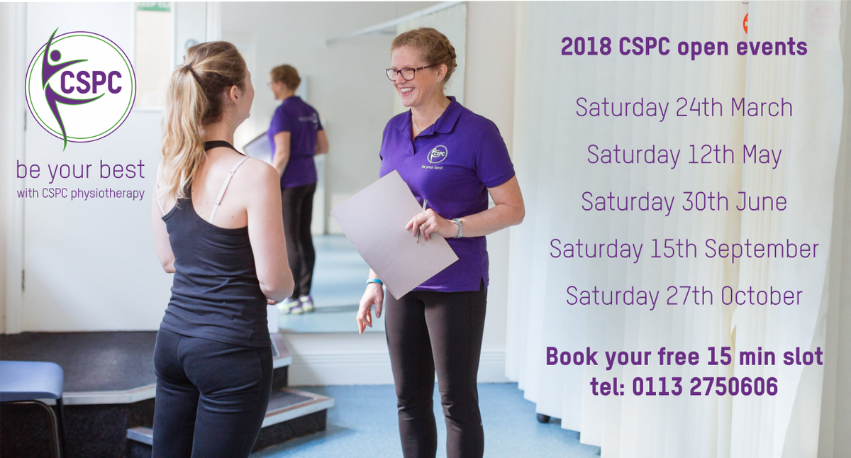 CSPC_physio's tweet photo. Are you struggling with a niggle, injury or pain & unsure on what to do or whether physiotherapy treatment would help? Come along for a chat with one of our physiotherapist's on Sat 24th march 10 - 12. Call 0113 2750606 to book your free 15 min slot. #openevent #physiochat https://t.co/xYH9JAMKWX