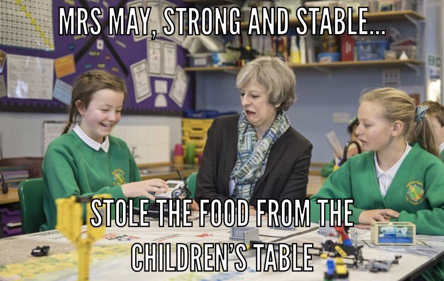 School lunches are sometimes the only stable meal a child gets in one day @theresa_may @10DowningStreet #TheresaMayTakesDinnersAway #TheresaMay #schools #kids #thievingtories #tory #thieves #families #ToryBritain #ToryMess2018 #ToryShame #tory