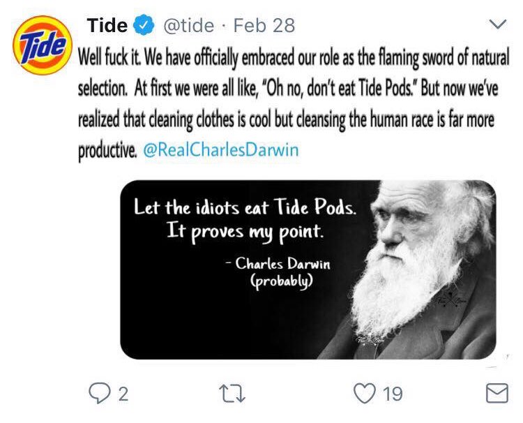 TourGuideNY's tweet image. Omg!! This is hilarious! 🤣Way to go @tide! It’s all about #naturalselection. Our planet doesn’t need anymore idiots voting for trump!