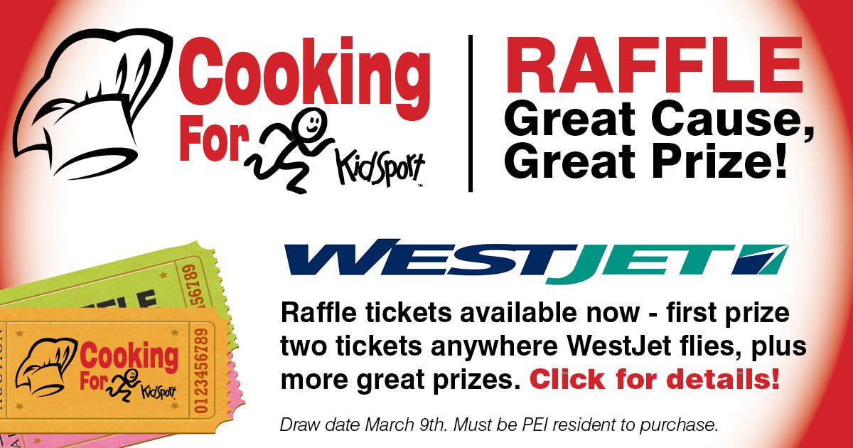 SportPEI's tweet photo. You still have 7 days to get your raffle tickets!

Great prizes include 2 flights anywhere WestJet flies, stay-cations, golf packages, gift cards, and much much more!

Support KidSport and enter your chance today online at https://t.co/4kqgS6UexT https://t.co/bBgMZmbOfZ