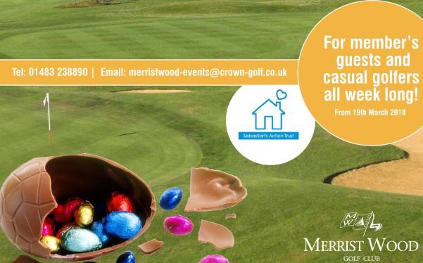 Great Green Fee offer @merristwoodgolf @CrownGolf next week. Bring an Easter Eggand play for FREE! All for a great cause #Easter2018 #easterbunny #sebastiansactiontrust #crowngolf