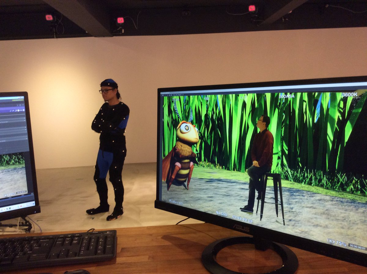 PiSquareUS's tweet photo. Happy #PiDay! In our 1st #MadeWithPiStage sample we showed a clip of Moonshine Animation's #BugsShow. For our 4th sample, see them EVOLVE into LIVE ACTION BUGS! 🦎 This #VirtualStudio does real-time #MoCap #VR - made possible by #PiStage. Free trial at https://t.co/bbqM88RRrX! https://t.co/zlCFyYEfcW