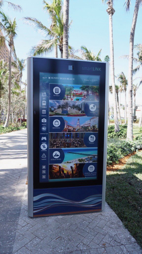 REAL_SALISBURY's tweet photo. smartLINK deployed SmartKiosks in Sunny Isles Florida.  #smartcity #smartcities #nextgeninfrastructure https://t.co/hiQE22KkFm https://t.co/5OZRYZZed9
