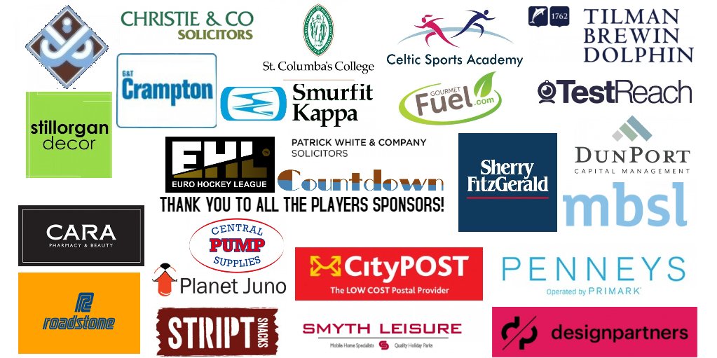 With @EHLHockeyTV KO16 only two weeks away it's time thank to sponsors who have helped the players,the team and the club get to this point ahead of the biggest weekend in recent club history! @carapharmacy @Primark @planetjuno @StriptSnacks @SmythLeisureLtd Roadstone,G&T Crampton
