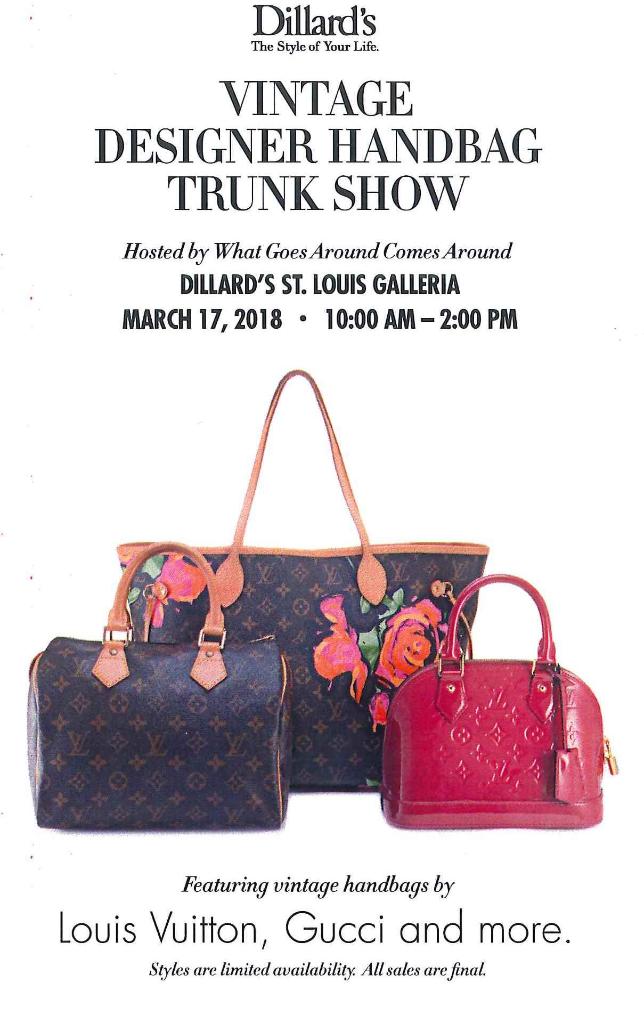 Saint Louis Galleria on X: Louis Vuitton, Gucci, Prada, and more! Come  visit @Dillards for a Vintage Designer Handbag Trunk Show this Saturday,  March 17 from 10 AM - 2 PM!