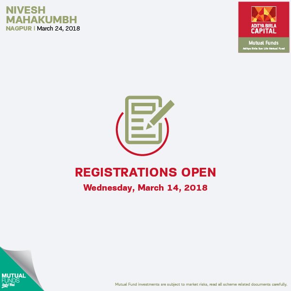 abslmf's tweet photo. Join us on 24th March at #NiveshMahakumbh #Nagpur for our mega investor education summit where you can learn the tips and tricks of investing in Mutual Funds from Industry Experts. 
Register today by visiting  https://t.co/HxteOmkZNp https://t.co/jrJogBEHXw