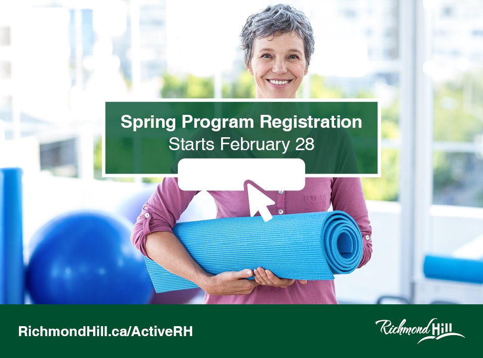 Stay active - register for spring programs!   -->RichmondHill.ca/ActiveRH https://t.co/sszg5xGDd8