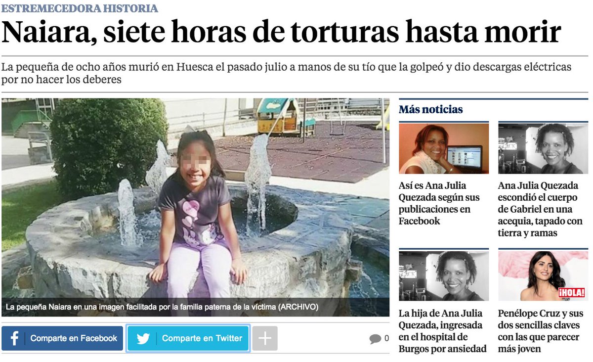 Naiara, 8 años y de madre inmigrante, fue asesinada por su tío en julio, tras haberla sometido a 12h de torturas.Todos recordamos la movilización para pedir pena de muerte para este señor y cómo los medios titularon indicando que el asesino era español y blanco. Espera, no
