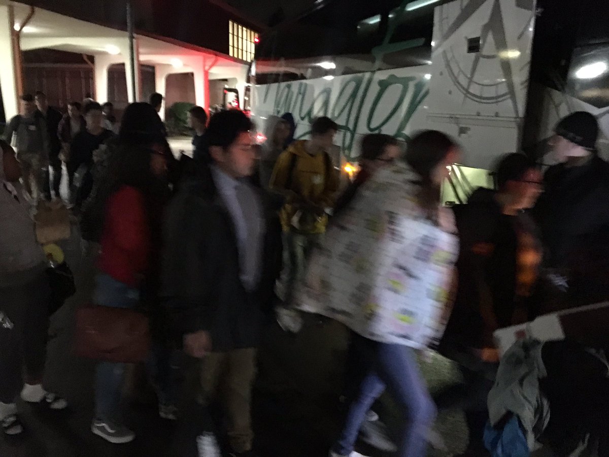 Seattle bound! Some of the 700 <a href="/PPSConnect/">Portland Public Schools</a> HS students board buses headed to see <a href="/HamiltonMusical/">Hamilton</a>. They will get a fresh take on the origin of free speech rights on a day that millions of Americans will make their voices heard. Thanks to <a href="/SchnitzerCARE/">CARE Foundation</a>