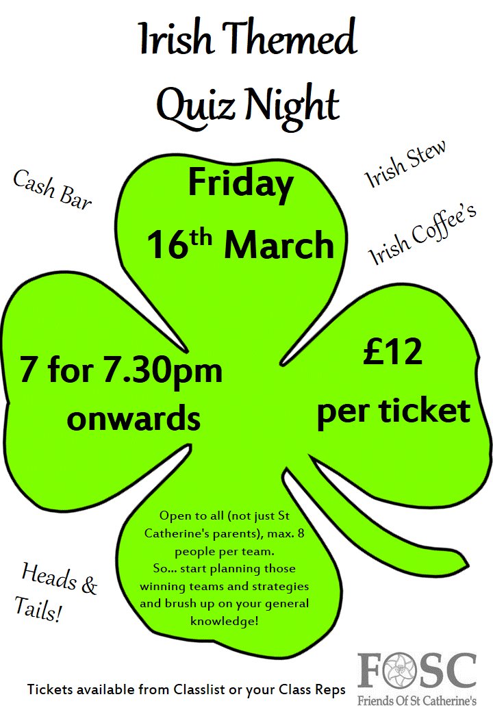 Last chance to purchase your tickets for the FOSC Quiz Night which is this Friday.