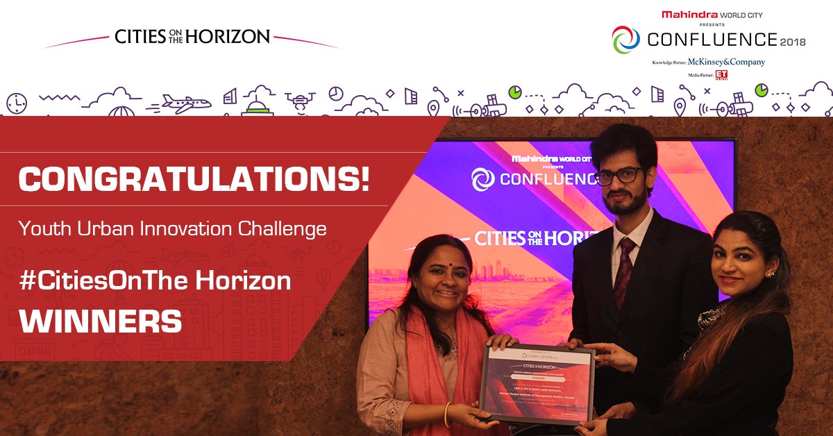 Mah_WorldCity's tweet photo. Winners of the Youth Urban Innovation Challenge, Leela Pai, and Mohd. Mustafa from @nmims_india under the #CitiesOnTheHorizon contest got felicitated today by Sangeeta Prasad, CEO, IC&IC, @life_spaces. #MWCConfluence2018 https://t.co/GOwrGqvvwH