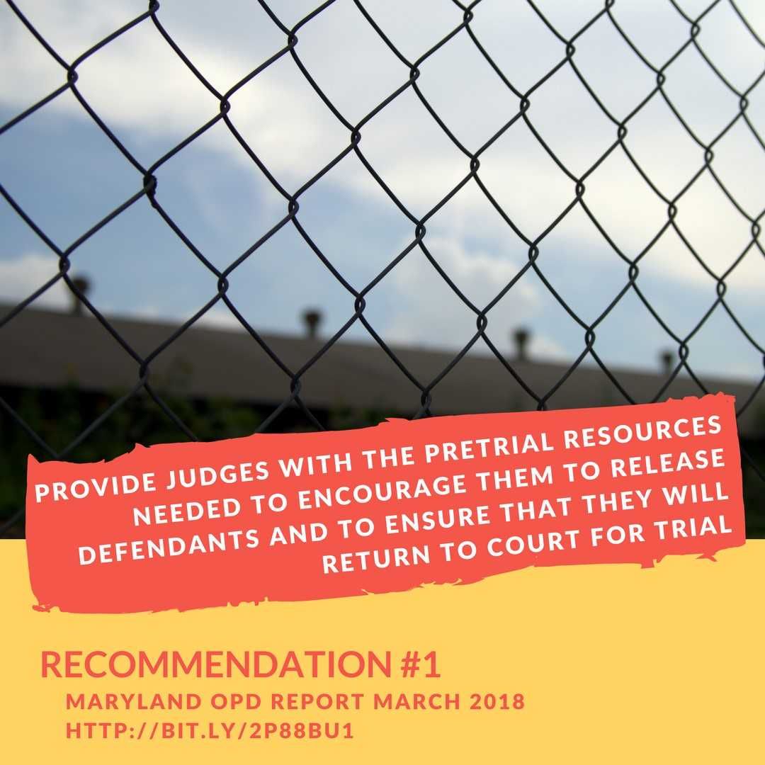 JusticePolicy's tweet photo. Maryland needs #BailReform now, here are @MarylandOPD's recommendations. Read more about #BailReformMD in the report: https://t.co/bpbCprcQHg https://t.co/h7HgMmDycj