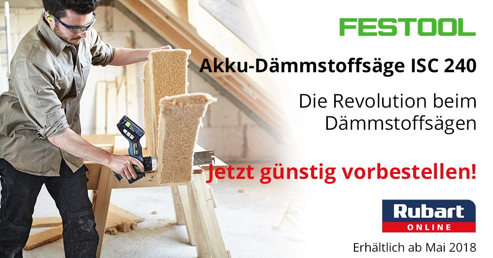 RubartShop's tweet photo. Flexible und feste Dämmstoffe präzise zuschneiden – mit der Festool Akku-Dämmstoffsäge ISC 240. Neuheit erhältlich ab Mai 2018. Jetzt günstig vorbestellen auf https://t.co/lJyDdZOEpX
https://t.co/3xB6Xdf3qe https://t.co/hYyrR3DtFp