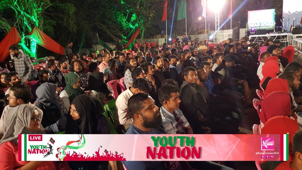 HeenaWaleed's tweet photo. The #Maldives’ future belongs to the youth – @PresidentYAG                   #Youth population is the most valuable treasure in carrying the nation forward peacefully. #FastForwardWithNation #RY2018 https://t.co/tXldVtAuUV