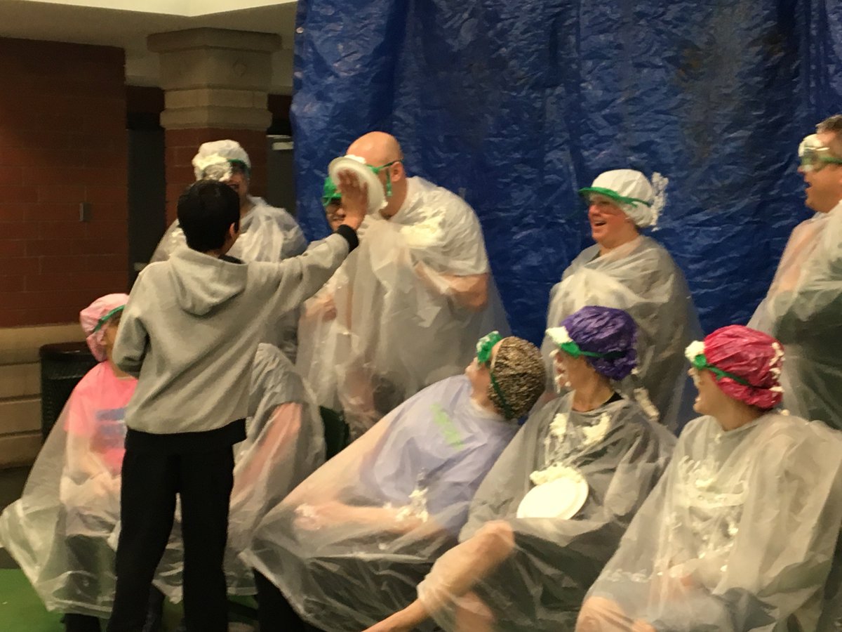 Woodland50News's tweet photo. Good-natured teachers @WMS_50 volunteered to have "pies" thrown in their faces this morning by students to mark international Pi Day, an annual celebration of math. Students who memorized the most digits of Pi, or 3.14, were allowed to throw. https://t.co/COfCYnEnkc