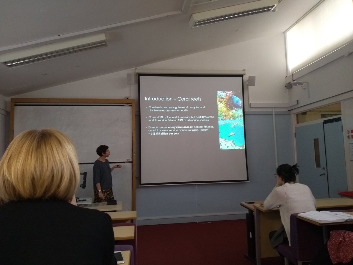 DanSanLac's tweet photo. Rehabilition of coral reefs, helping to recover biodiversity? Marie Seraphim at #IBEHR seminara @UniWestScotland @ScienceSportUWS https://t.co/ObFzPQZv6c
