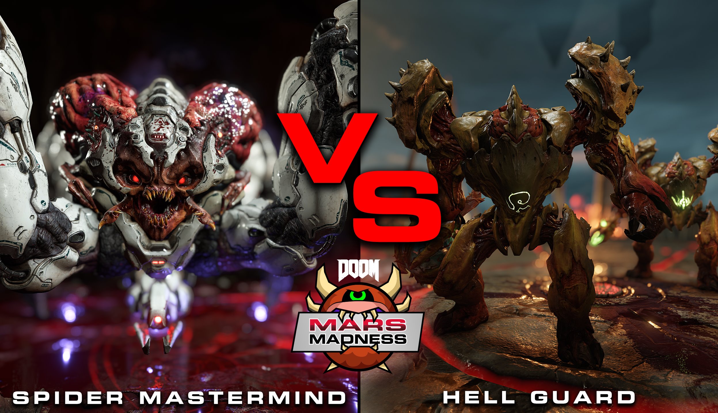 Twitter 上的DOOM："It's a boss battle showdown as the Spider Mastermind faces off against the Hell Guard. Which one will to next week's final 4 of #MarsMadness? Vote https://t.co/94wjQLemz6" /