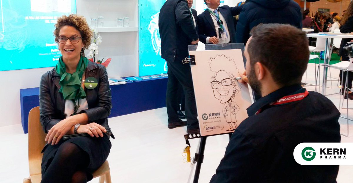 Kernpharma's tweet photo. ¡Seguimos en #infarma2018 un día más! ¿Has visto al ✍caricaturista (@tuotracara) de nuestro stand? Pásate a vernos por el 📍stand E412 del pabellón 4 https://t.co/rxW7pmwFZj