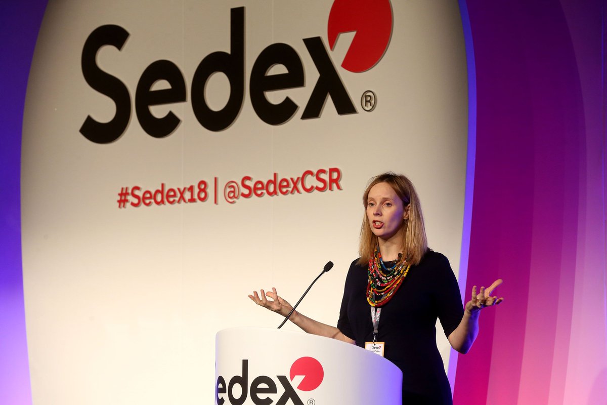 SedexCSR's tweet photo. What a fantastic example provided by Linda Ampah remotely from Africa discussing her manufacturing business. With thanks to @kerenlong and #ethicalapparelafrica for facilitating this amazing keynote and spotlight. #Sedex18 #impactthroughleadership https://t.co/lslimjkJTJ