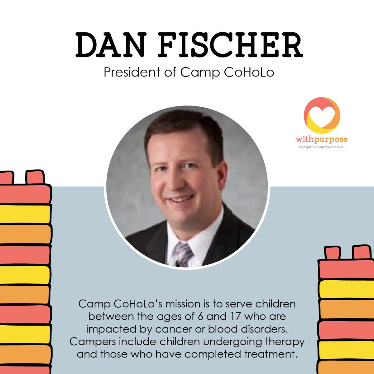 withpurposeunl's tweet photo. Meet Dan, another panelist at our documentary screening + discussion  tomorrow. Dan will give us insight on how camp (@CCoholo) can help children with cancer stay positive and happy.

RSVP: https://t.co/lrnGHKBUQQ. 

#StackTheOdds #WithPurpose #iamhappy https://t.co/2LWZJl3q1V