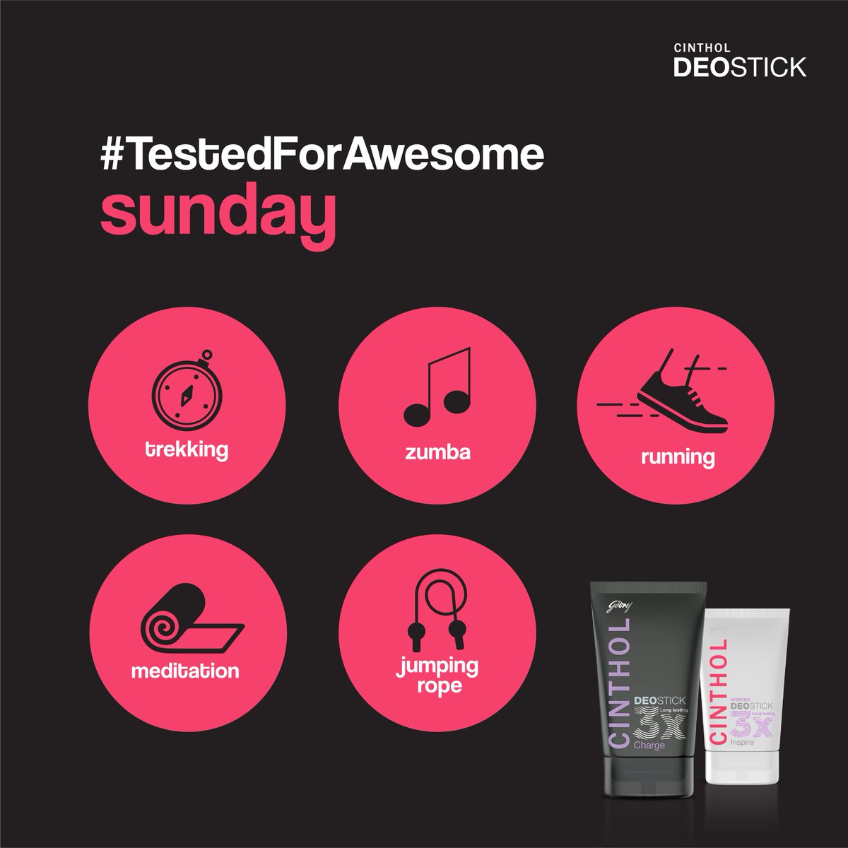 GodrejCinthol's tweet photo. #ContestAlert
Which of these activities have you done this #TestedForAwesome Sunday? Tell us in the comments to find out your active score. Highest scorers stand a chance to win fitness bands.
#SundayVibes #SundayFunday https://t.co/77E9LnJO2D