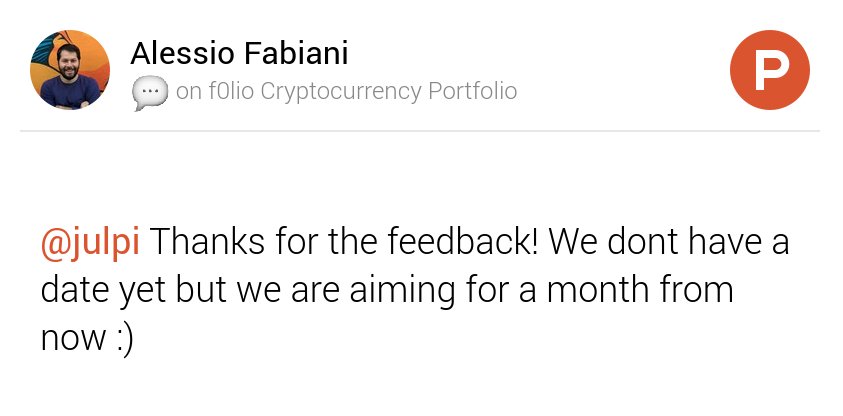 pcalessio's tweet photo. My thoughts on f0lio Cryptocurrency Portfolio on @ProductHunt cc @julpi https://t.co/n02WKRLI84 https://t.co/91CW24npqq