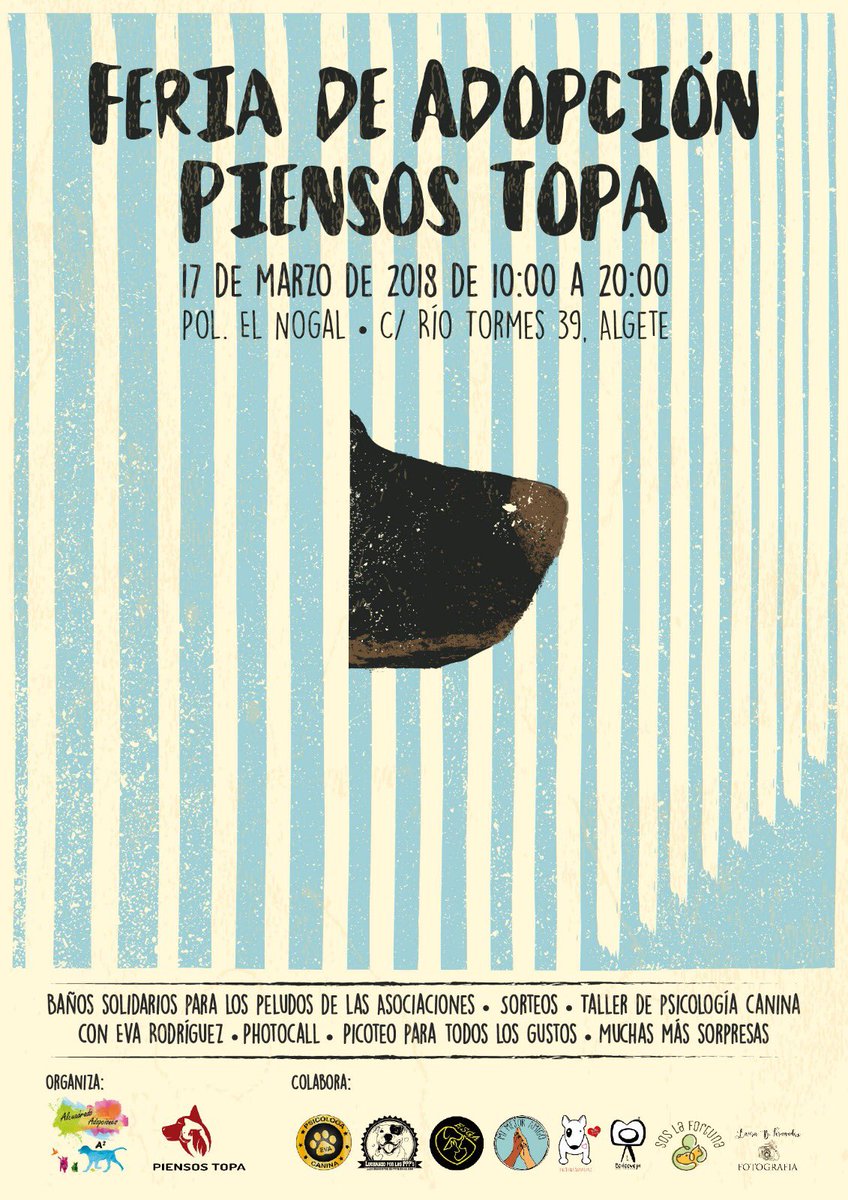 ClubPAlcobendas's tweet image. Este sábado, 17 de marzo, @PIENSOSTOPASL realiza la #FeriaDeAdopción en su tienda de Algete. 
Estarán de 10:00 a 20:00 y habrá Photocall, Talleres de Psicología Canina, Sorteos, Donaciones... #NoCompresAdopta
#forzalco