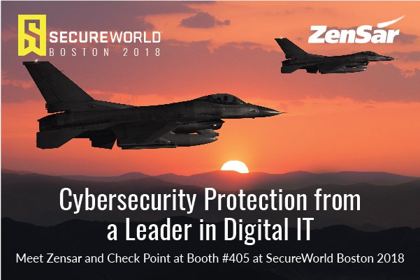 Zensar's tweet photo. If you're at SecureWorld Boston today don't miss the 1:15pm panel presentation: What Will They Think of Next? (Emerging Threats) featuring Mark Ostrowski of @CheckPointSW #Booth405 #SWBOS18 #ThreatPrevention #Zensar https://t.co/bqOAGJPuJk