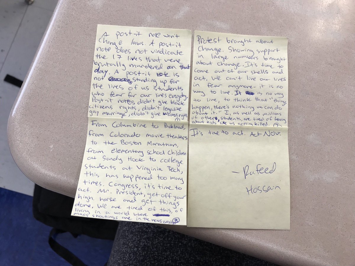 graficny's tweet photo. #NationalWalkoutDay instead of walking out (due to threats of suspension and other disciplinary action from administrations) we were allowed to write POST ITS about OUR FEELINGS. bravo hicksville high school. thanks for shooting us down. but here’s mine. https://t.co/BUie8rs4Ok