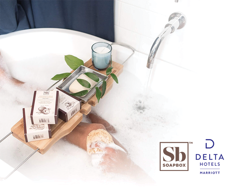 MarriottIntl's tweet photo. .@DeltaHotelsLtd &amp; @SoapBoxSoaps unite to make a global impact through new amenity partnership, providing premium bath products to guests worldwide while donating soap to communities in need worldwide. #Serve360 https://t.co/i9pjbfjAy0 https://t.co/xkzPQPZgUs