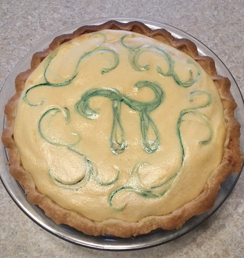 ERAUskp's tweet photo. Happy Pi Day! Hope you get to have some Pi today cuz it’s great! This is my key lime pie that’s going to accompany my chicken pot pie! 😋 #PiDay2018 #Mathematics #yummypi https://t.co/XA1N6Am3M9
