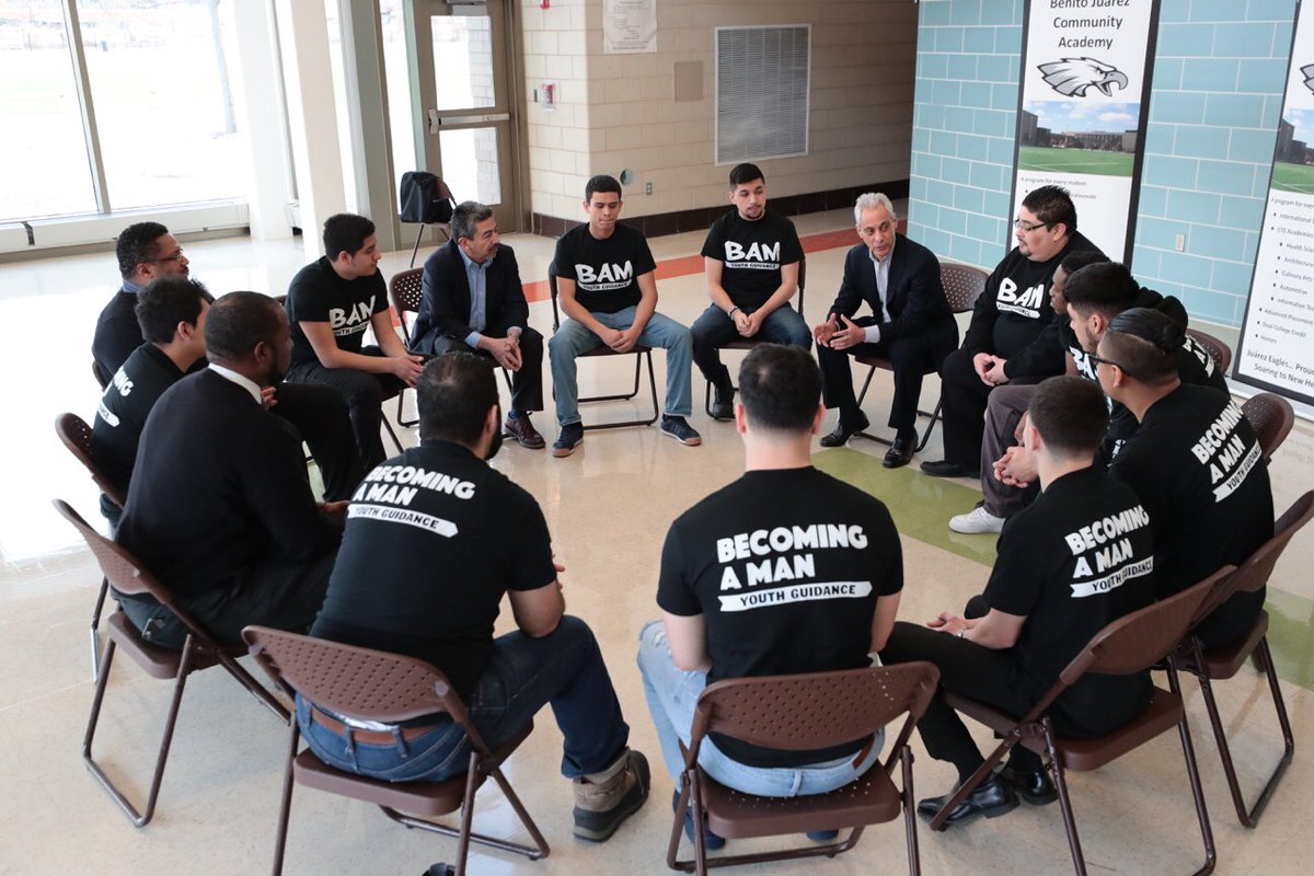 MayorRahm's tweet photo. This morning I joined a #BAM circle with students from Benito Juarez Community Academy. #Mentoring programs will now be open to 7th graders, in addition to the 8th, 9th and 10th grade students we currently serve. @YG_Chicago https://t.co/1WpcLYKfOQ