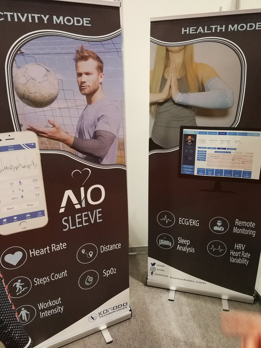GioKinto's tweet photo. Komodo showcasing its Aio sleeve for fitness tracking. Claims to provide very accurate heart rate monitoring #wearables #wts2018 #wearabletechshow https://t.co/GY69HZDzHB